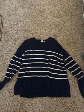 GAP Navy and White Striped Crew Sweater